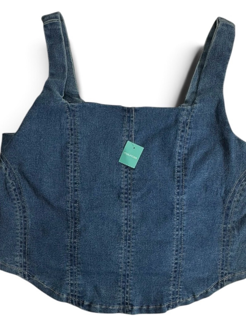 NWT XL Maurices Square Neck Smocked Denim Cropped Tank Top Dark Blue